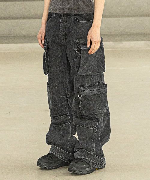 MASSNOUN（マスノウン）の「M6X スナップカーゴデニムパンツ MSFJP001-BK（パンツ）」
