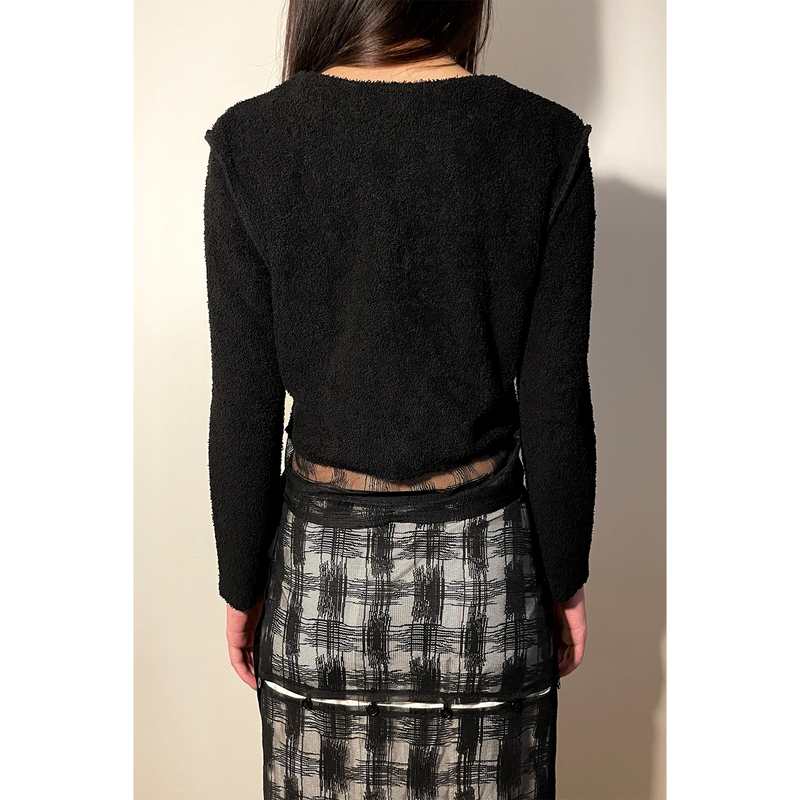 CHECK LAYERED TERRY CARDIGAN