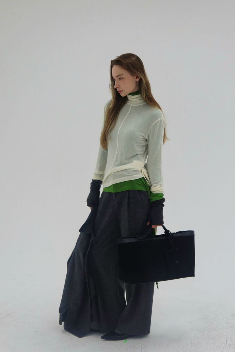 HERRINGBONE WOOL SLACKS PANTS_BLACK