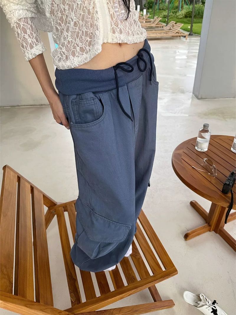 Khaki Cargo Wide Leg Straight Pants