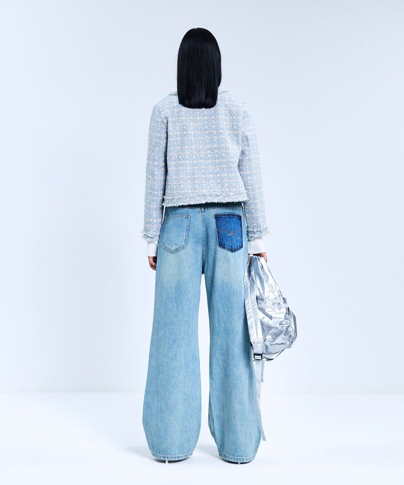 85-VIVAJ048 Multi-Color Crop Tweed Jacket Sky Blue