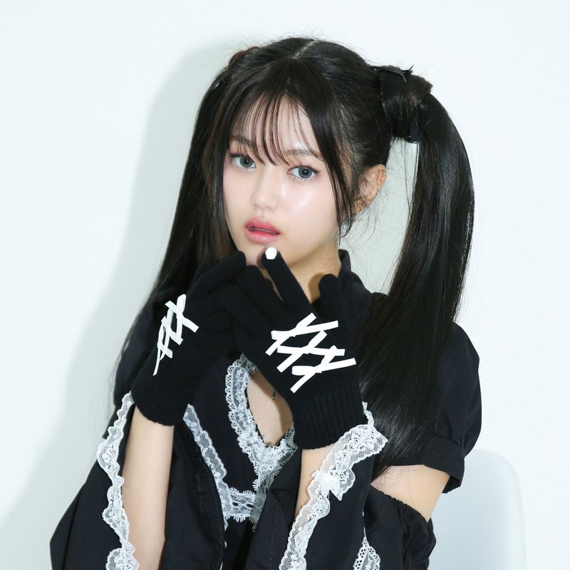 0 4 ribbon knit gloves - BLACK/WHITE
