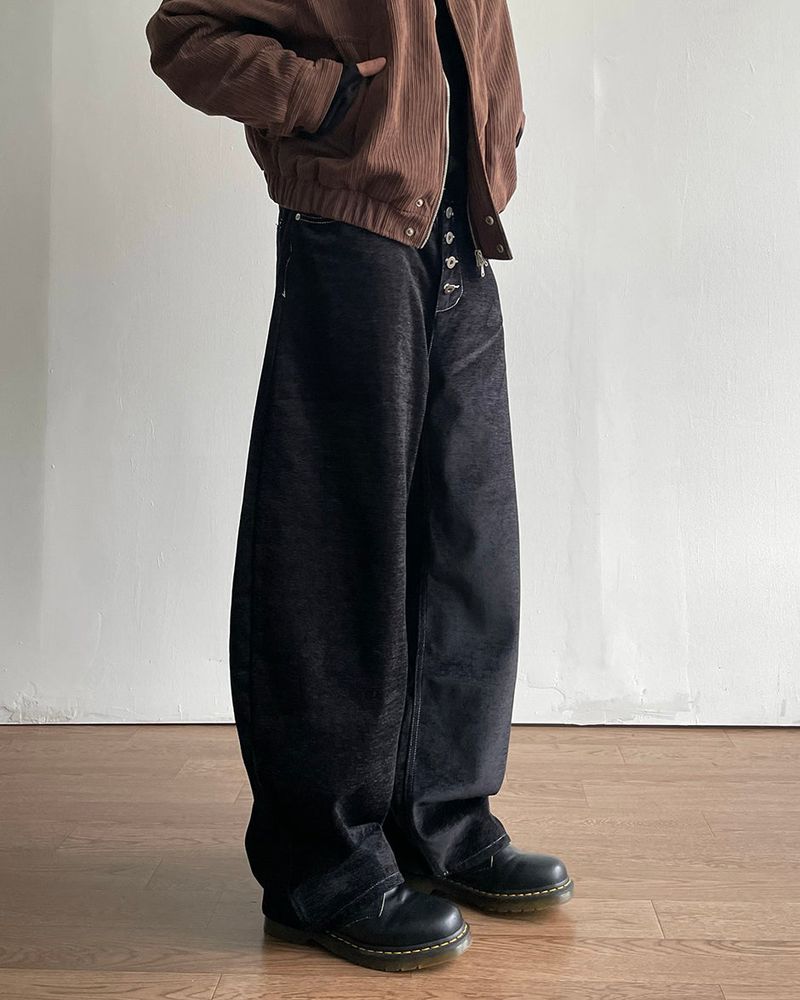 Button Curved Velvet Pants