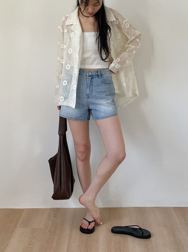 Flower Net Collar Neck Shirt