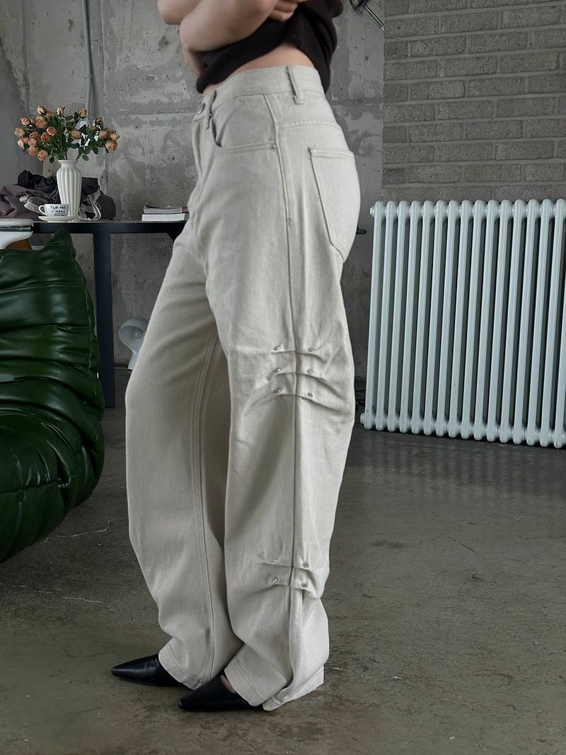Cotton wide rivet pants(3color)