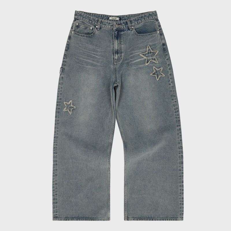 Star Applique Embroidery Denim Pants