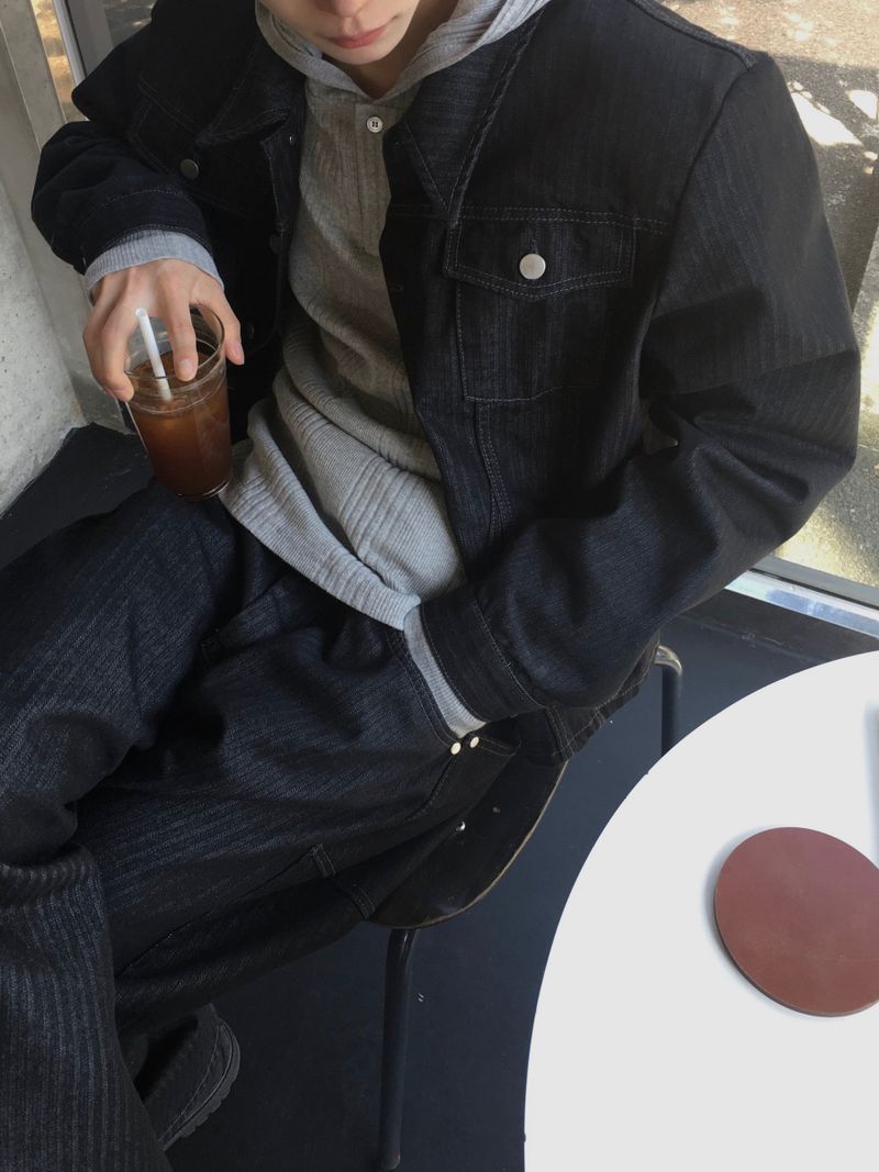[SET] Aubert Non-Faded Wrap Denim Jacket 2C