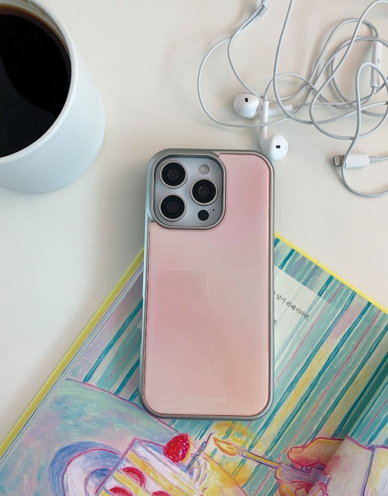 [MADE]ピーチピンク シルバーエポキシ バンパー iPhoneケース