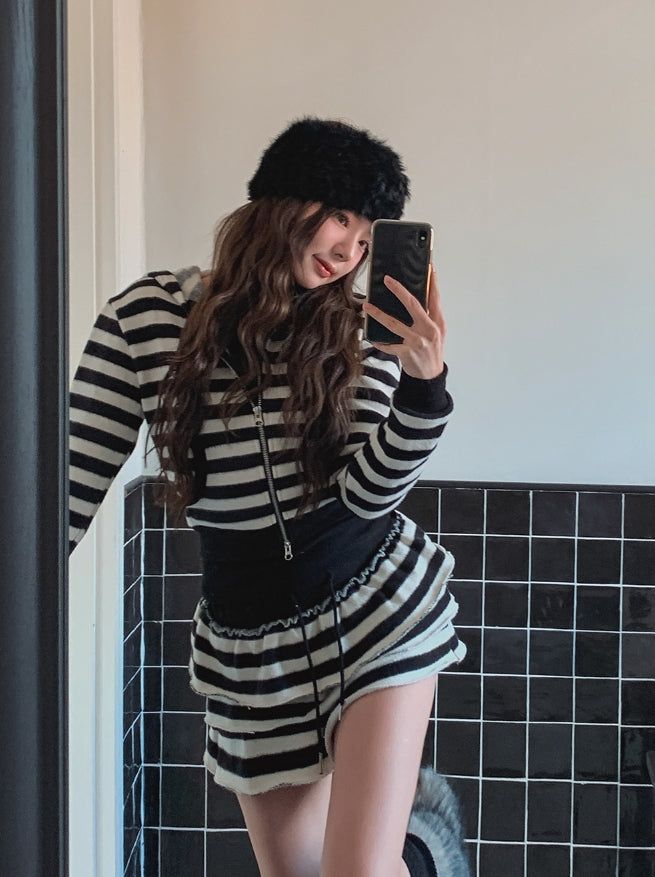 Pierre Stripe Set-up Two-Way Hood Zip-Up
