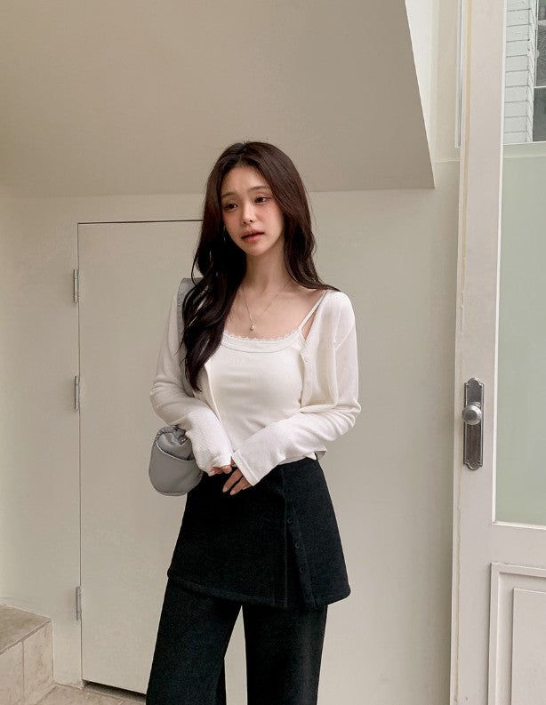 #Button Wrap Layered Skirt + Pants Set (2color)