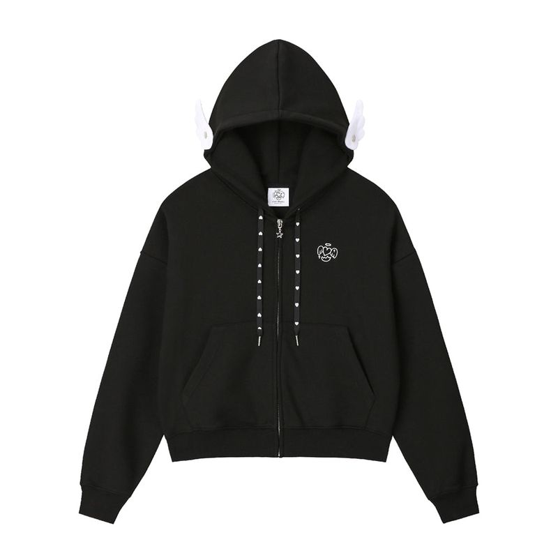 Wings Hooded Zip-up - BLACK