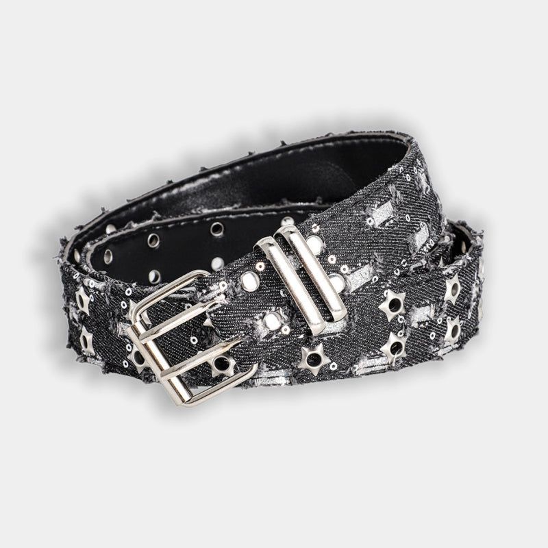 Denim Star Eyelet Double Belt
