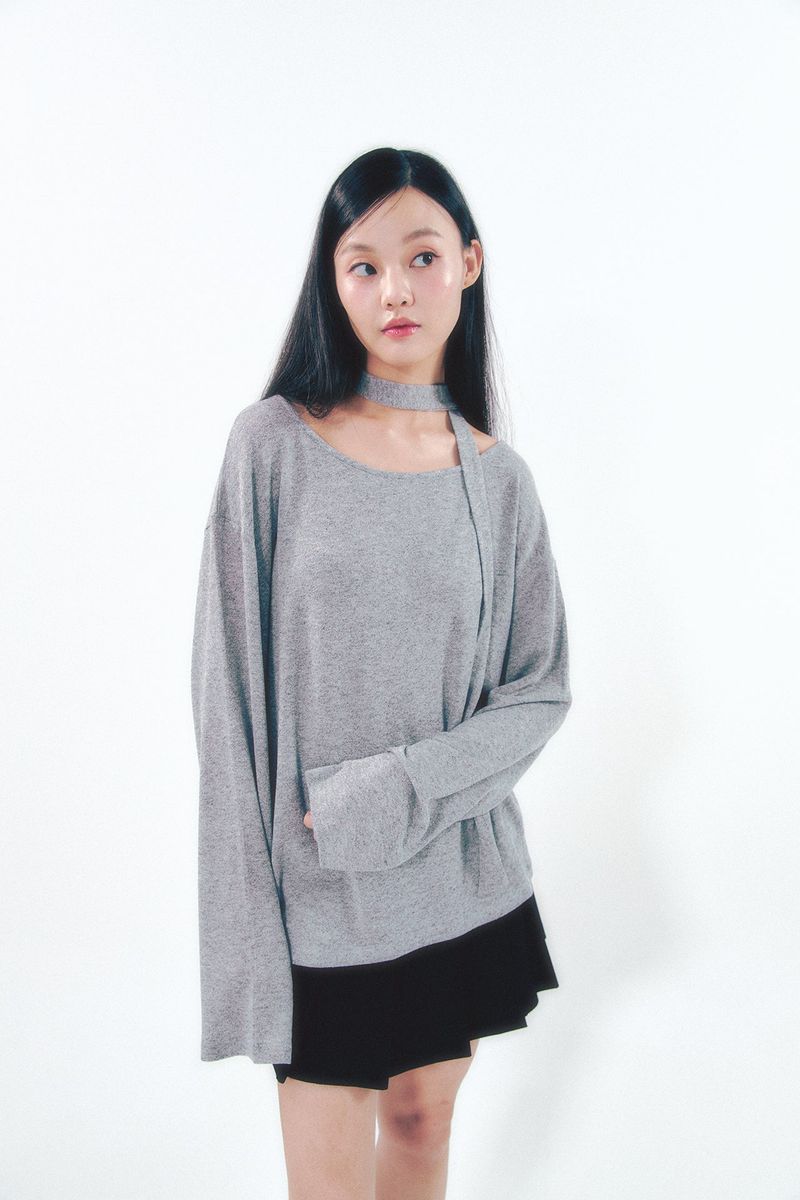 Knit Tie Long Sleeve Set Gray