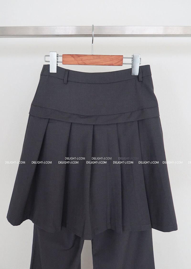 パンチングプリーツミディスカート レイヤードスラックス
