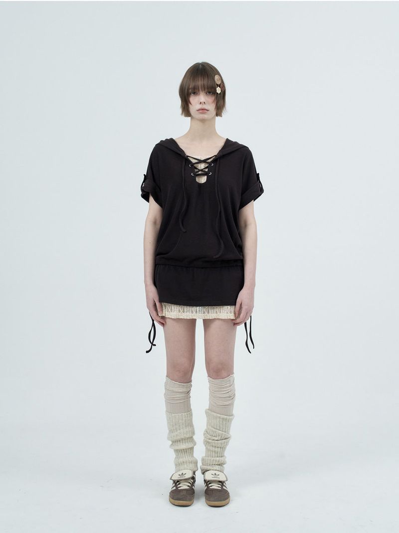 eyelet lace hood op / brown