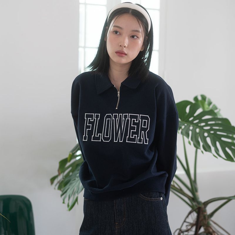 HAVISM（ハヴィズム）の「FLOWER COLLAR ZIPUP SWEATSHIRT(NAVY)（Tops）」