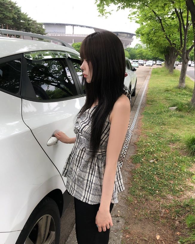 Sov Check Halter Blouse