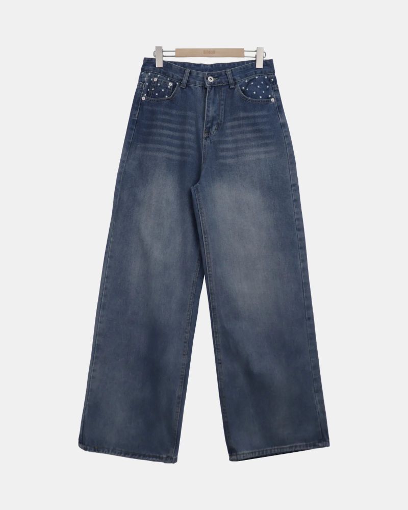 Guen Star Back Buckle Wide-Leg Denim