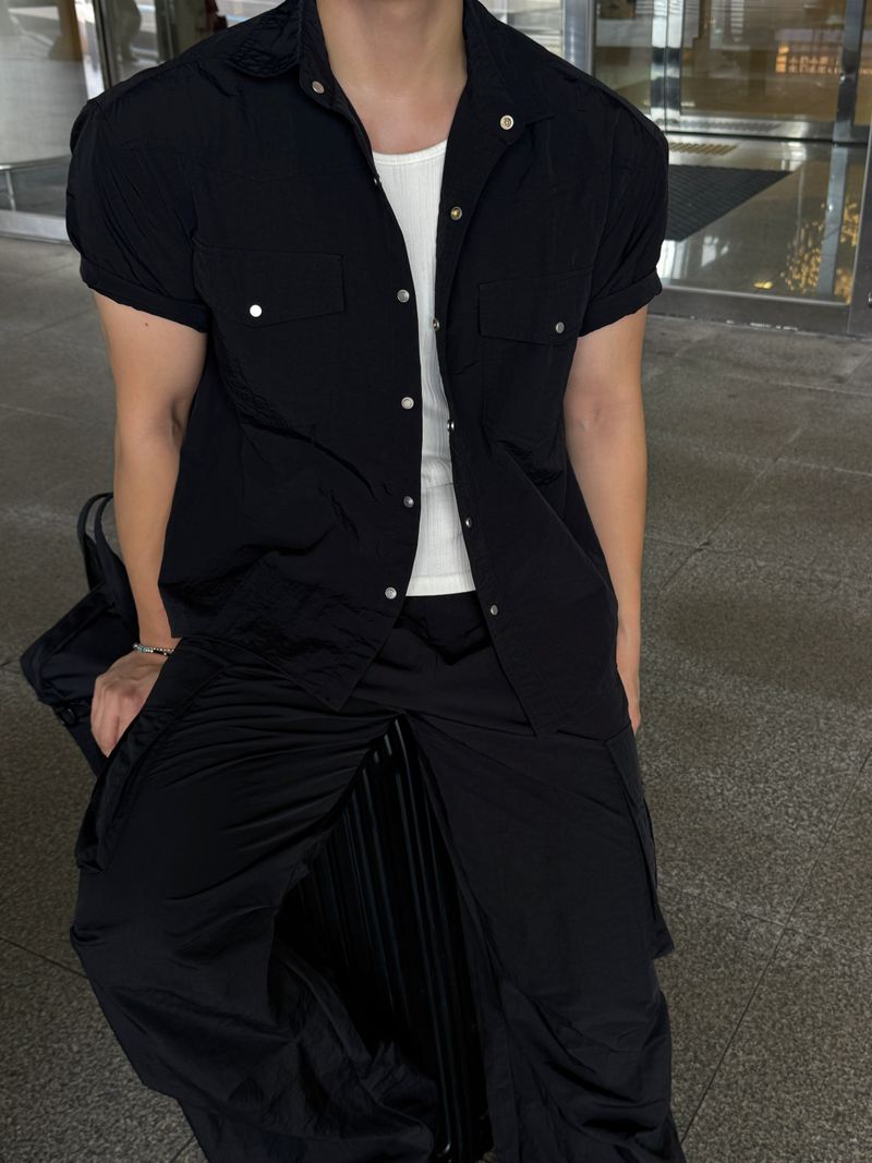 Entry nylon muscle fit cropped shirt