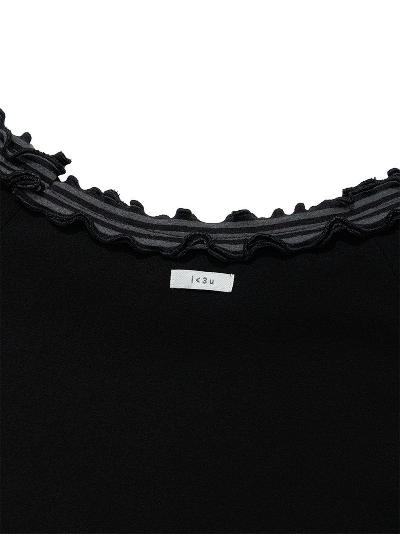 STRIPE FRILL OFF-SHOULDER(BLACK)