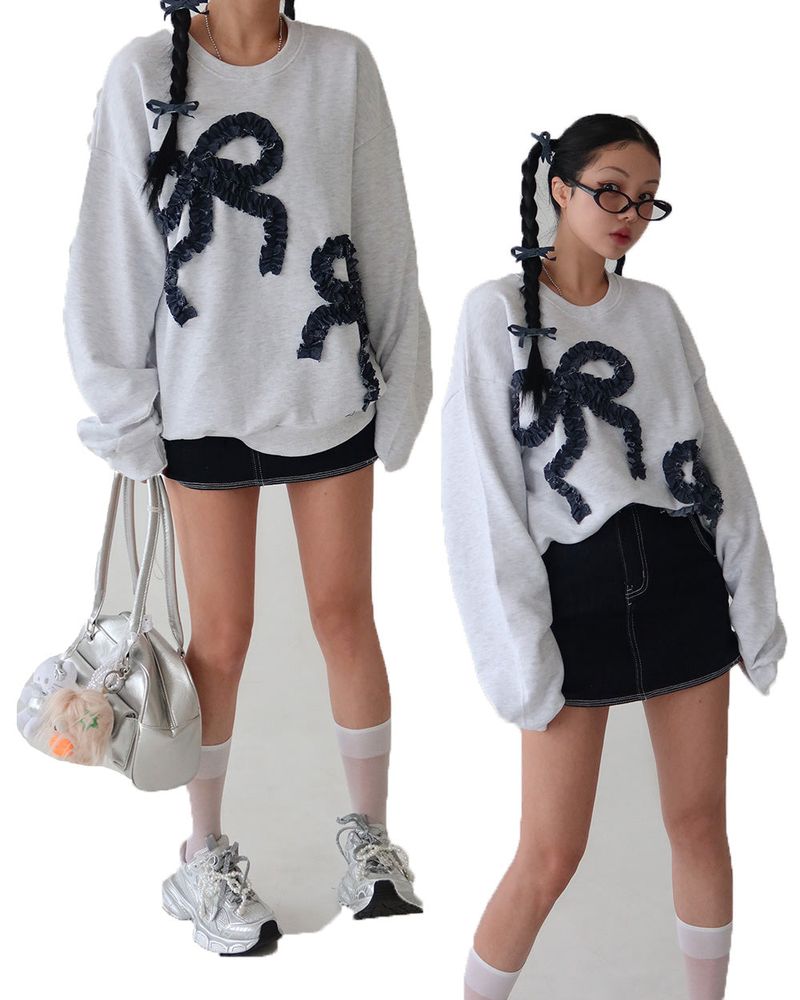 denim ribbon oversized fit sweatshirt