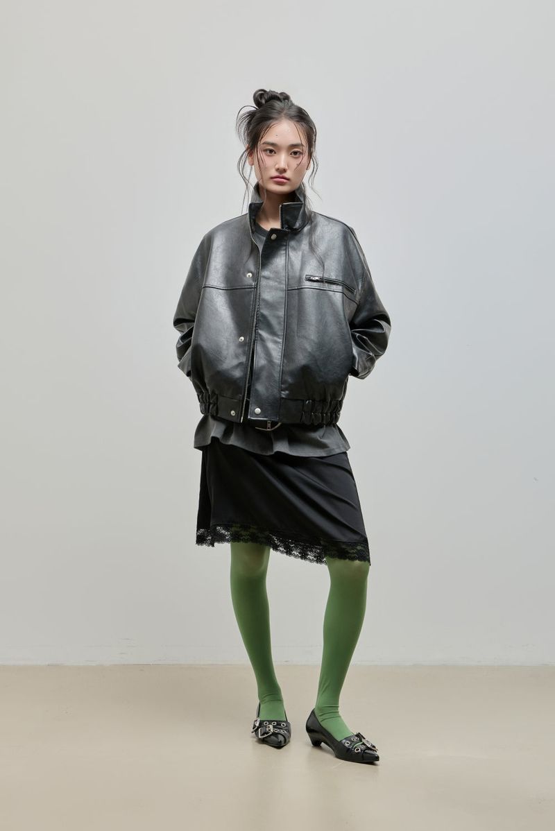 High-neck Leather Jacket_Black