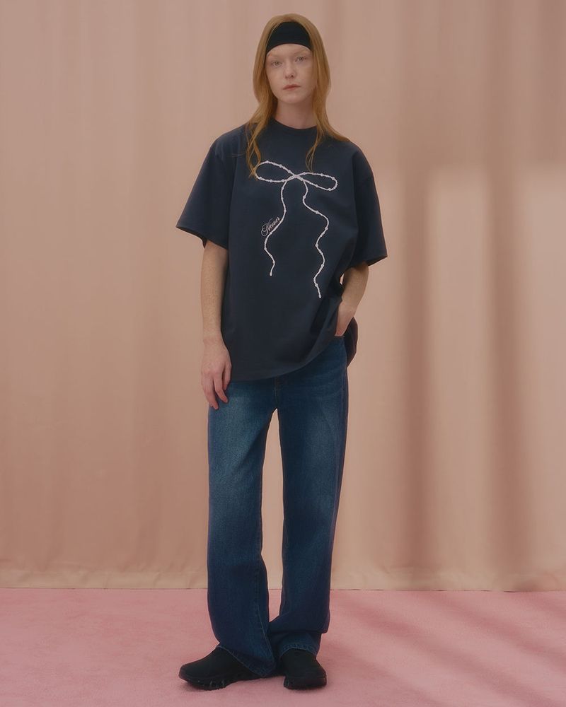 WAVE PEARL RIBBON TSHIRT-CHARCOAL