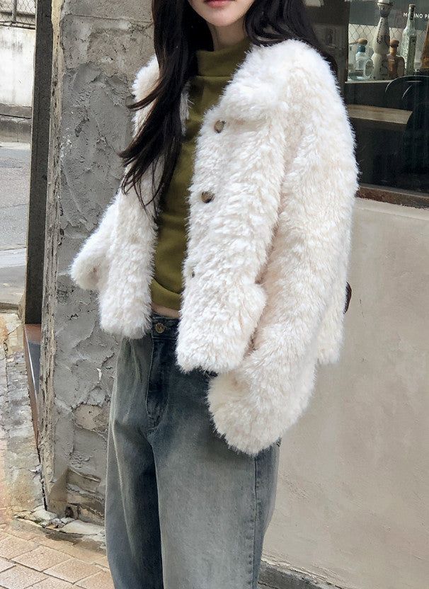 #Wish Collar Crop Fur Jacket (4color)