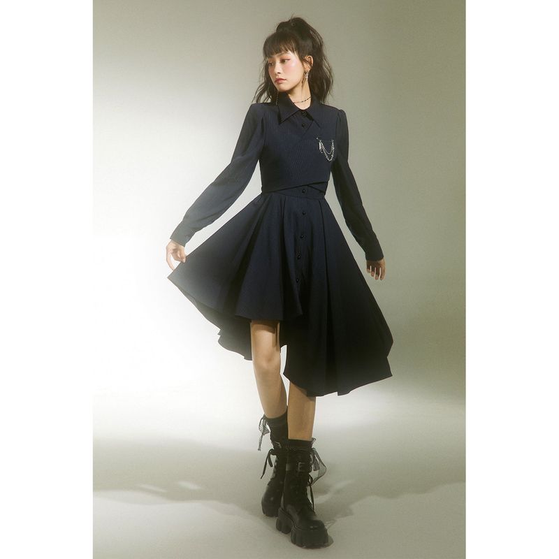 UNDORABLE（アンドレーブル）の「DARK NAVY ASYMMETRIC WRAP DRESS（Dresses）」