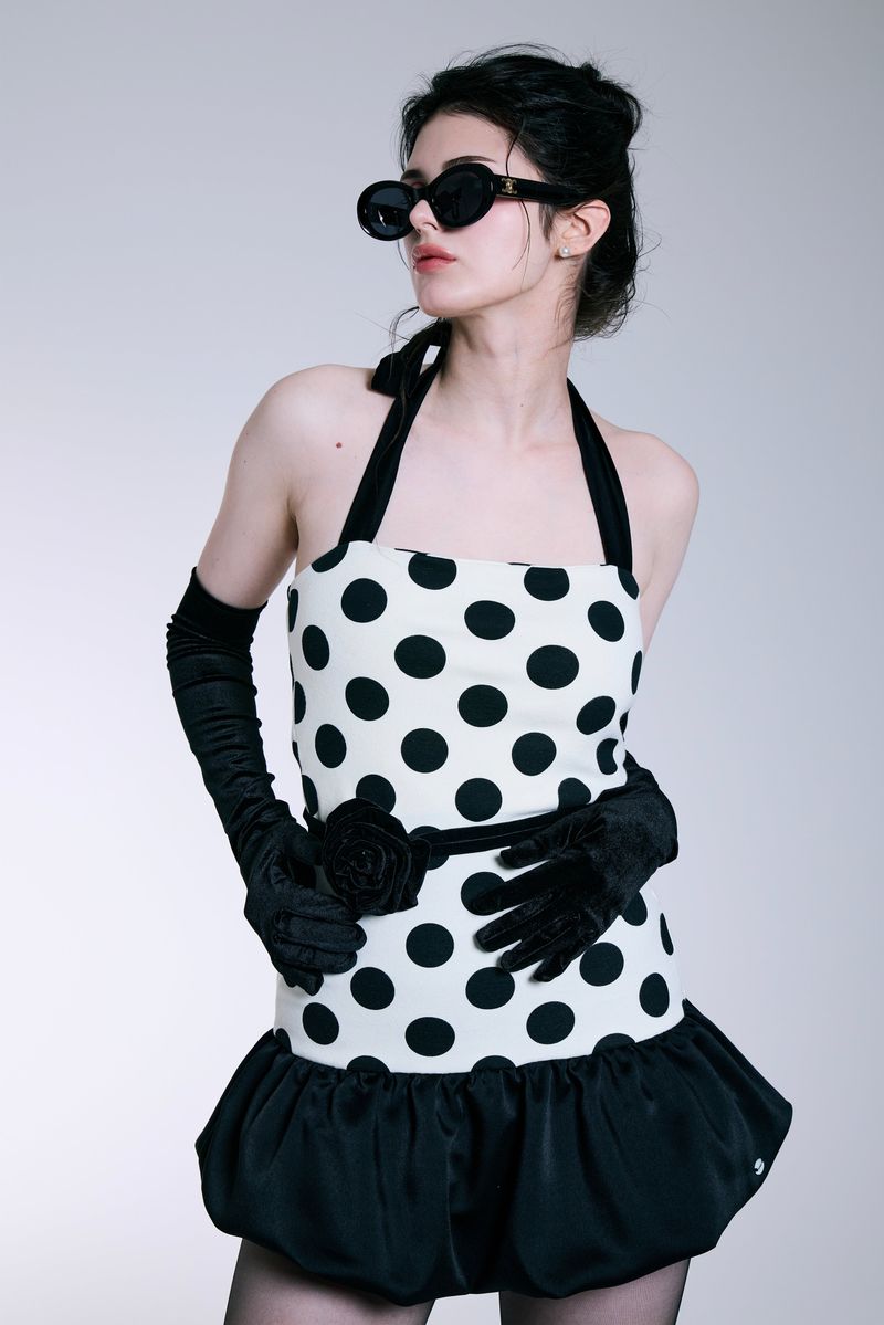 Midnight Bloom Dress (Ivory Dot)
