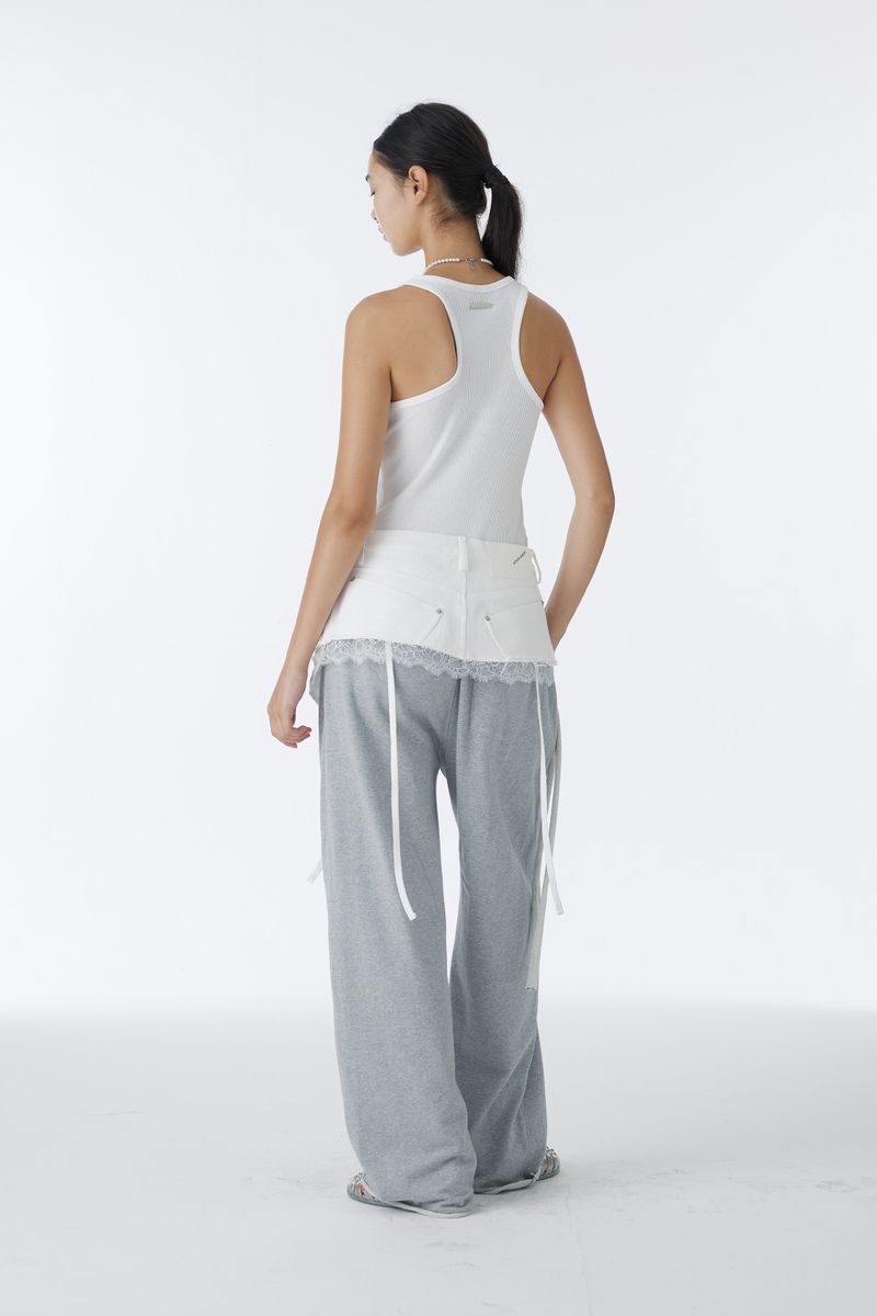 LACE DENIM WRAP SKIRT (WHITE)