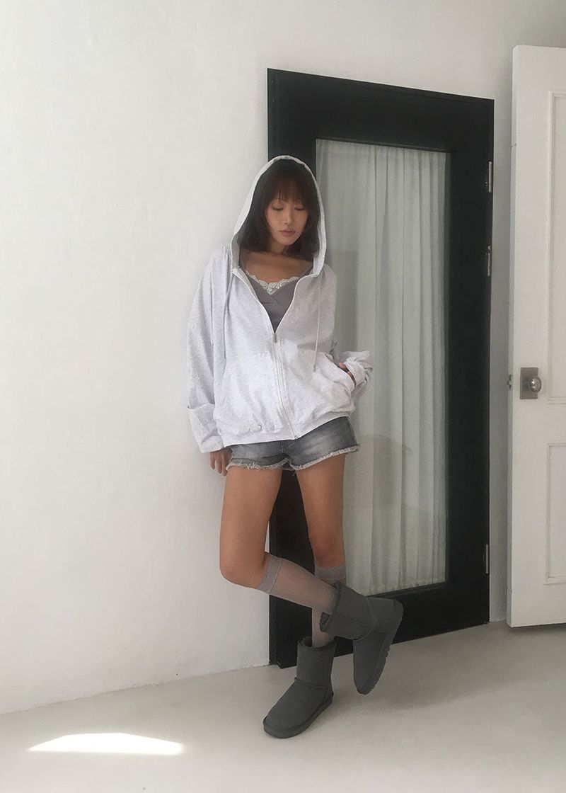 SHIRRING HOOD ZIP-UP 