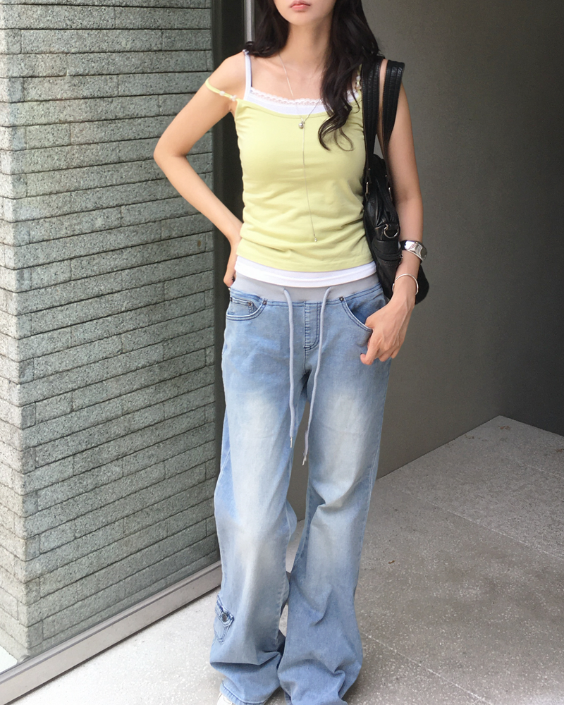 Banding pocket boots cut denim pants