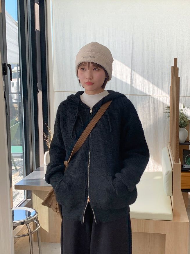 BAON（バオン）の「[unisex] ケルトウールオーバーニットフードジップアップ（トップス）」