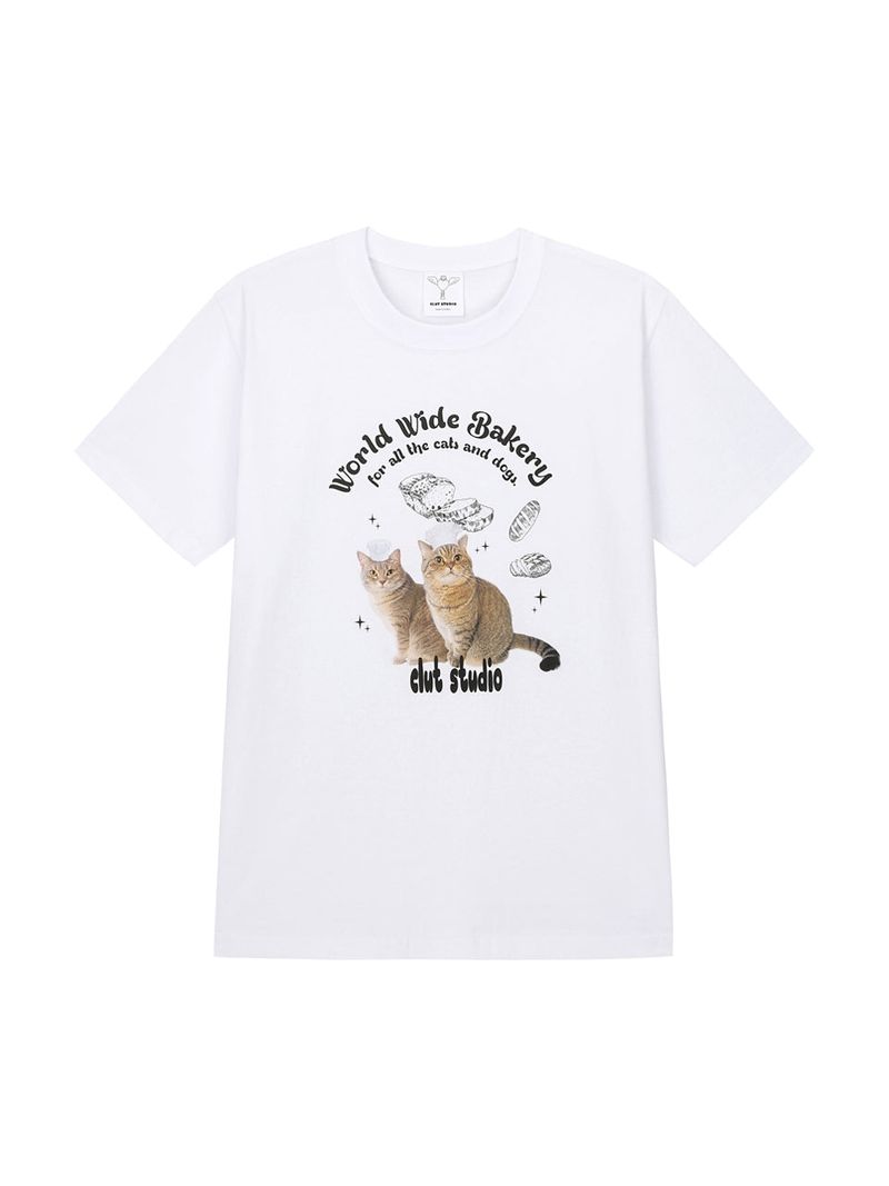 0 1 cat bakery t-shirt - WHITE