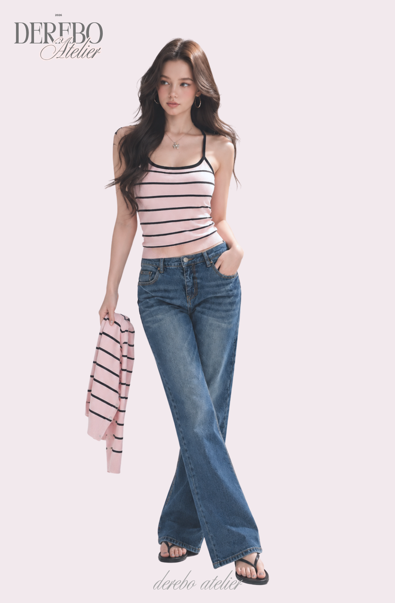 Pink Stripe Inner Cardigan Two-Piece Set