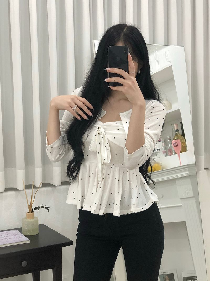 Dot Ribbon Top & Cardigan