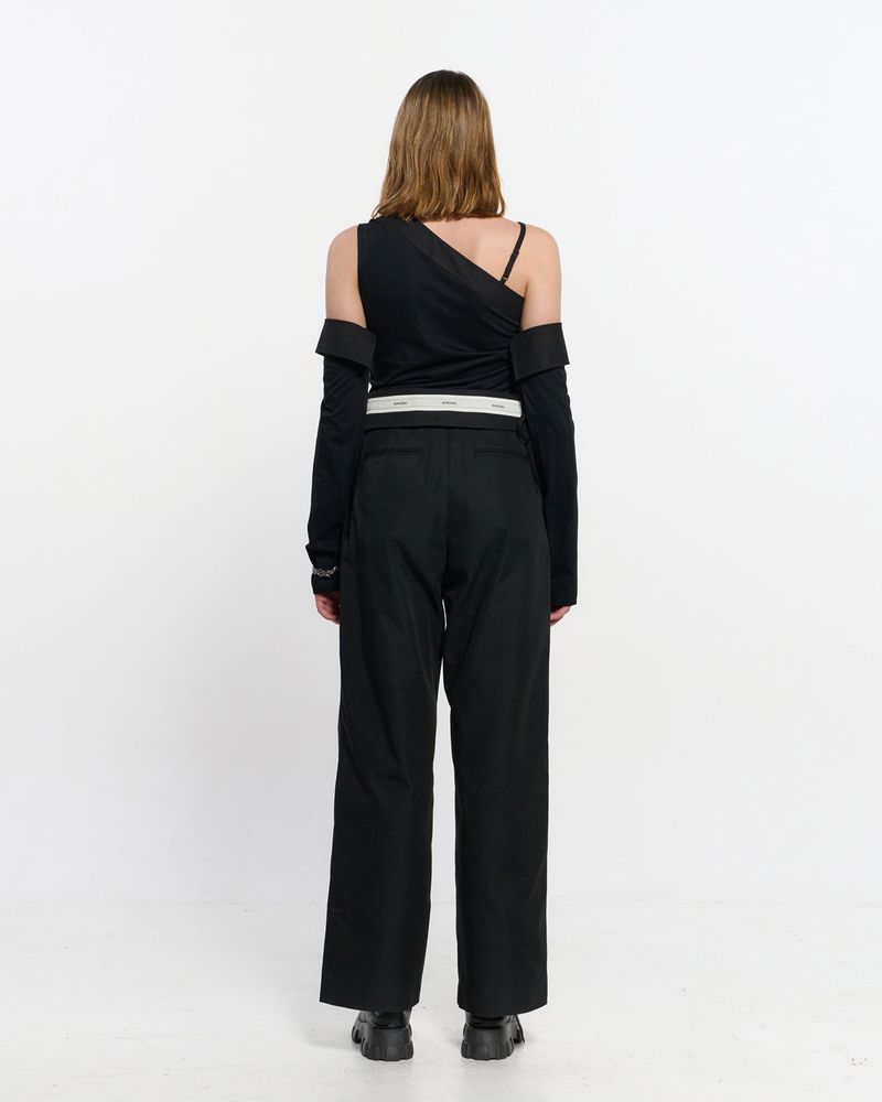  Fold Over Wide Slacks _ BLACK