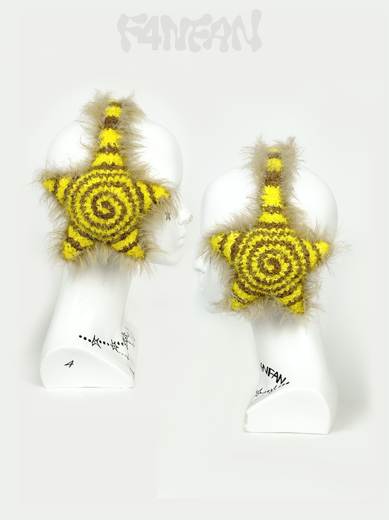 Handmade Crochet Star Ear Muffs in Banana Latte Color (Yellow & Warm Latte Brown)