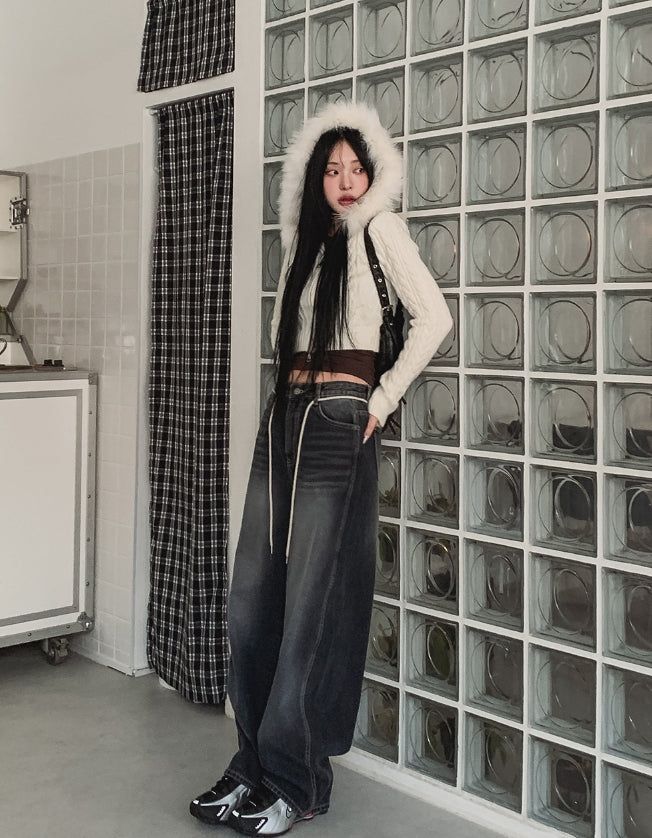 Rinco Cable Knit Fur Hood Zip-Up