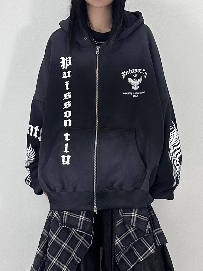 dirty eagle hooded zip-up