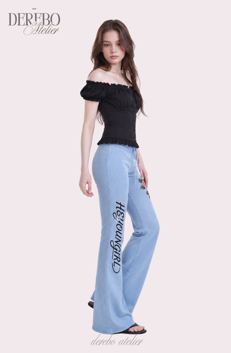 Blue Rose Semi-Flare Long Pants
