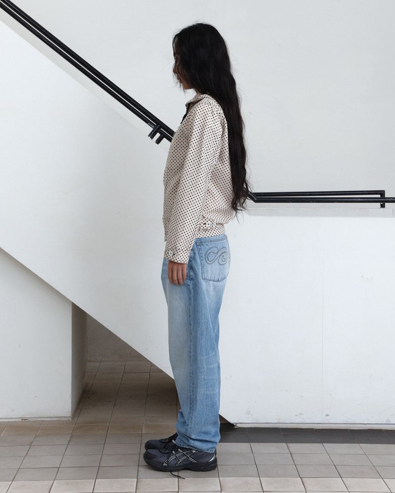 Dot Hooded Zip-Up Shirt Jacket
