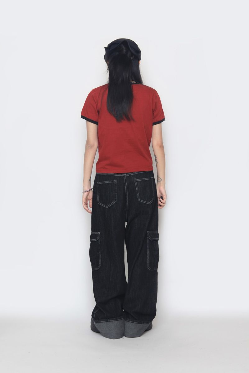 non-faded cargo denim pants