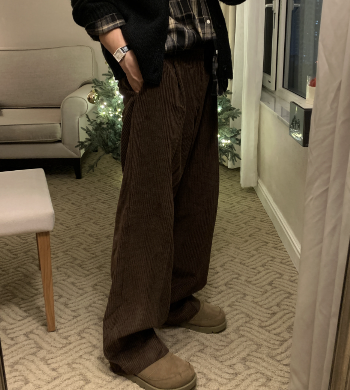 Defaced Late Back Banding Corduroy Wide Pants