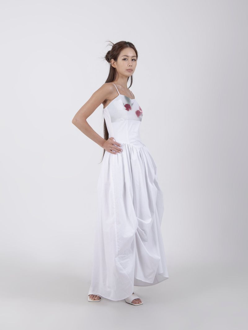 UNBALANCED SHIRRING LONG DRESS