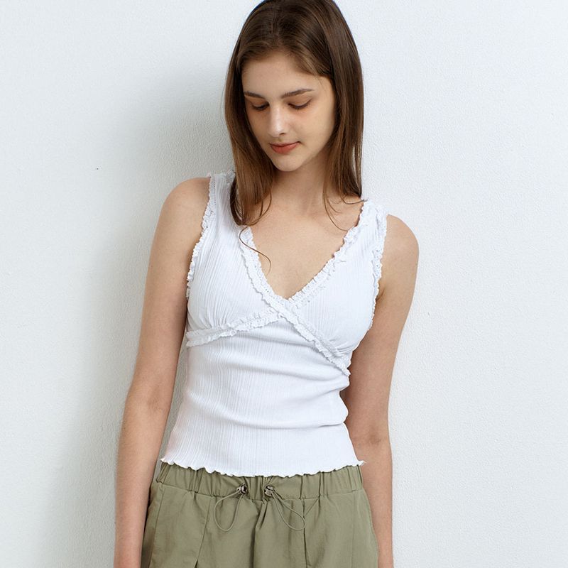 V-Neck Lace Sleeveless White