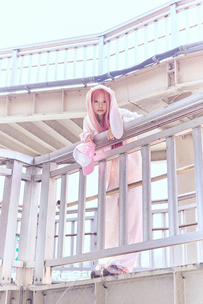 Ribbon bunny hood zip-up (soft pink)