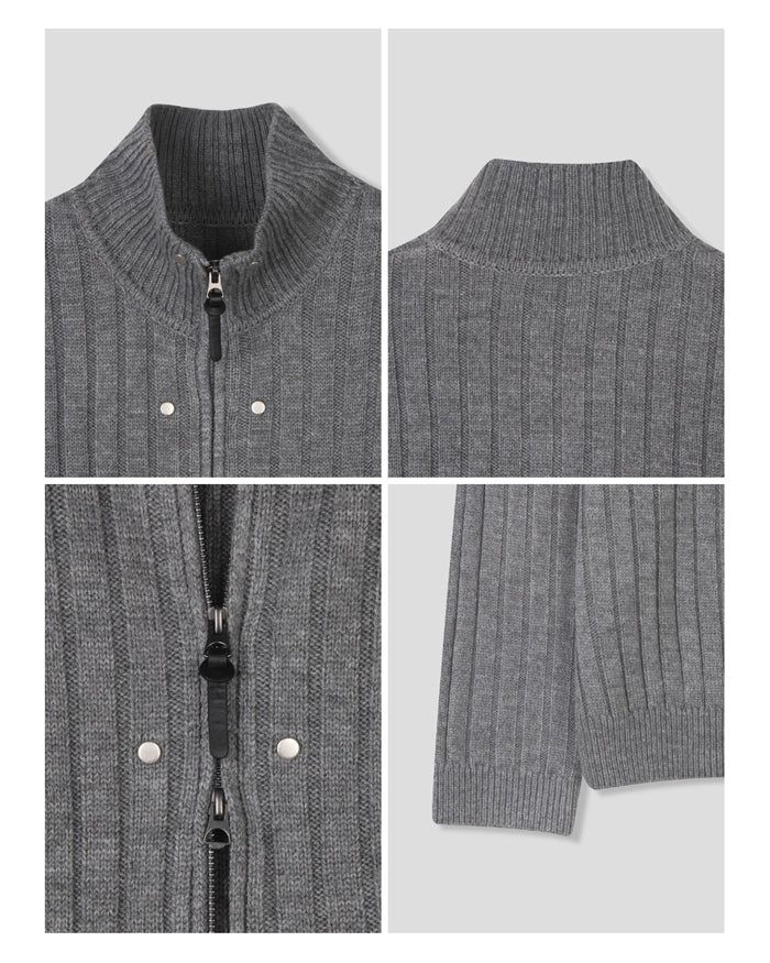 (UNISEX) Rivet Ribbed Knit Zip-Up