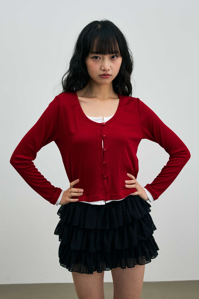 LYLA LAYERED CARDIGAN / RED-WHITE
